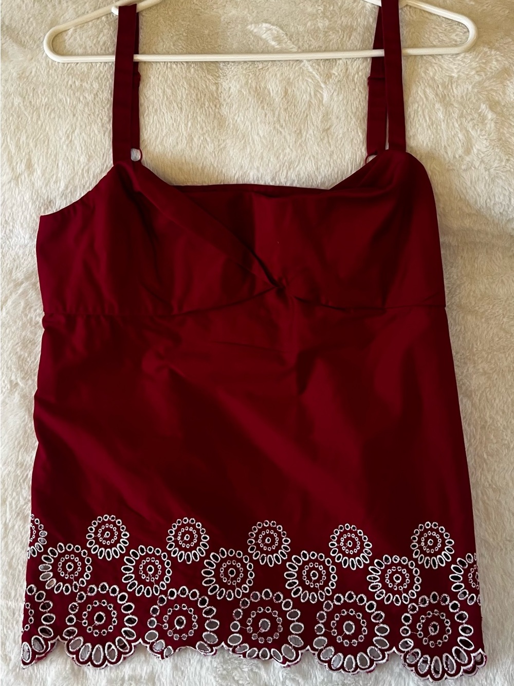 Women’s Red Embroidered Hem Tank Top